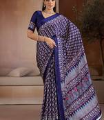 Navy blue printed satin saree