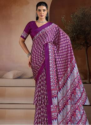 Purple printed satin saree 1