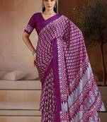 Purple printed satin saree