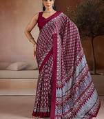 Maroon printed satin saree