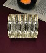 Two toned set of 25 lattice pattern bangle set