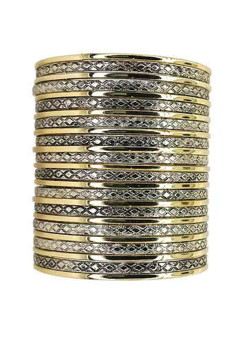 Two toned set of 25 lattice pattern bangle set