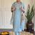 Sky blue chanderi embroidered straight kurta set