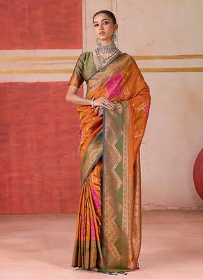 art silk woven work orange saree 1