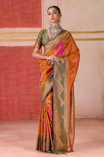 art silk woven work orange saree