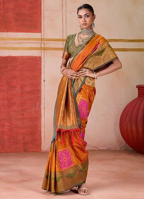 art silk woven work orange saree 2