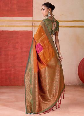 art silk woven work orange saree 3