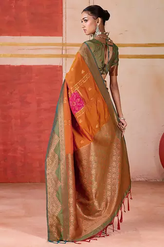art silk blend woven work orange saree
