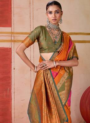 art silk woven work orange saree 4