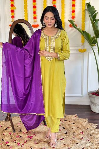 Mustard yellow color rayon kurta set