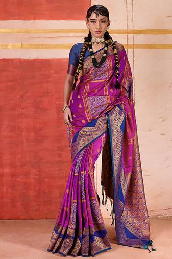 art silk woven work magenta saree