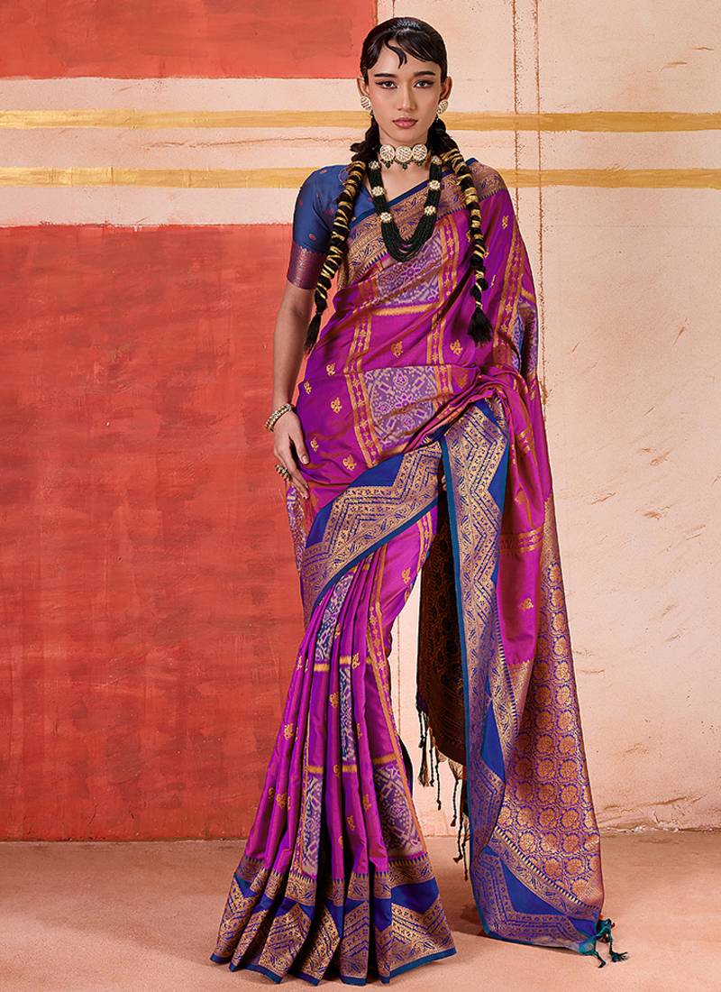 art silk woven work magenta saree