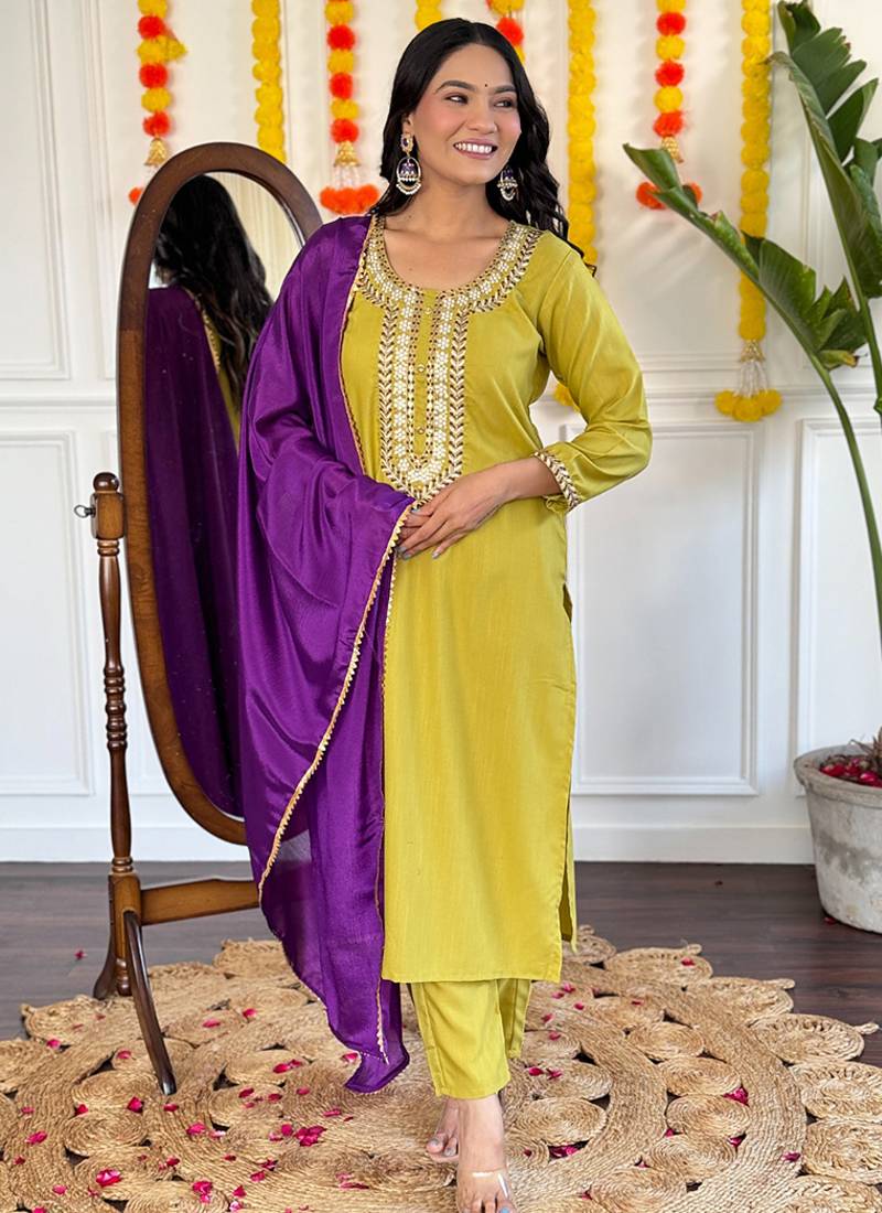 Mustard yellow color rayon kurta set