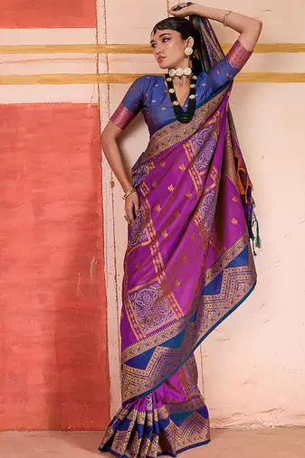 art silk blend woven work magenta saree