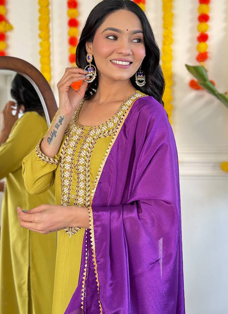 Mustard yellow color rayon kurta set