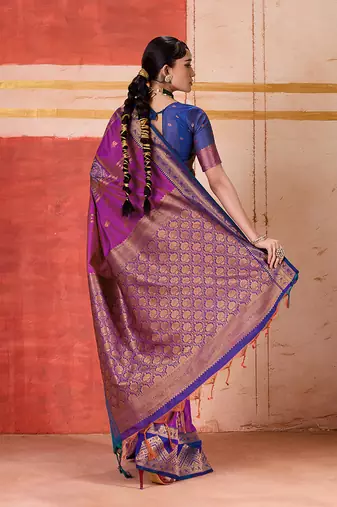 art silk blend woven work magenta saree