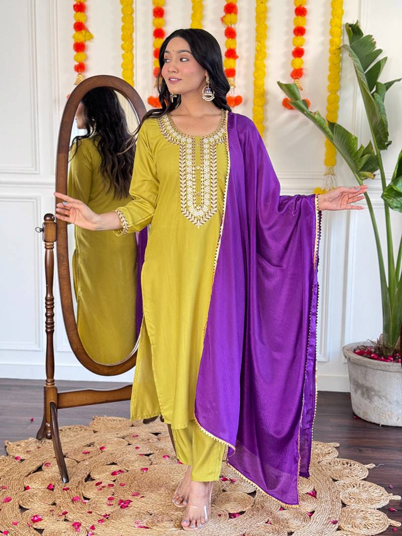 Mustard yellow color rayon kurta set