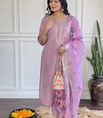 Lavender color chanderi sttiched kurta set