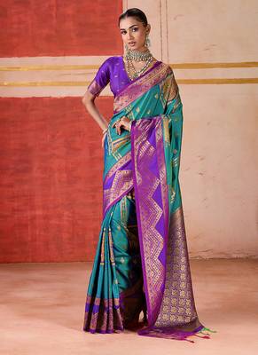 art silk woven work teal saree 1