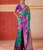 art silk woven work teal saree