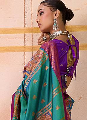 art silk woven work teal saree 3