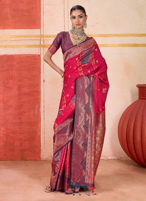 art silk woven work rani pink saree 1
