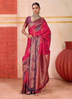 art silk woven work rani pink saree 2