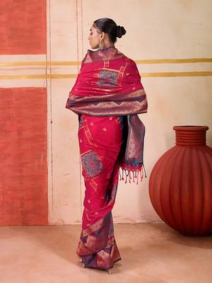art silk woven work rani pink saree 3