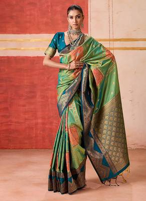 art silk woven work green saree 1