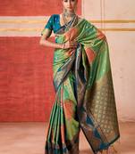 art silk woven work green saree