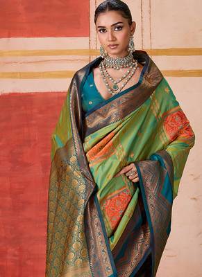 art silk woven work green saree 2