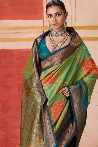 art silk blend woven work green saree
