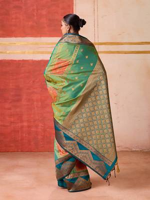art silk woven work green saree 3
