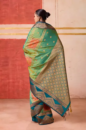 art silk blend woven work green saree