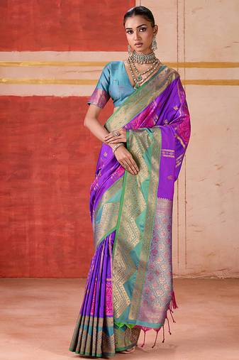 art silk woven work purple saree