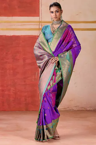 art silk blend woven work purple saree