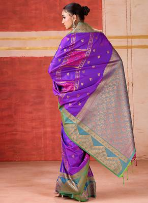 art silk woven work purple saree 3