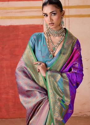 art silk woven work purple saree 4