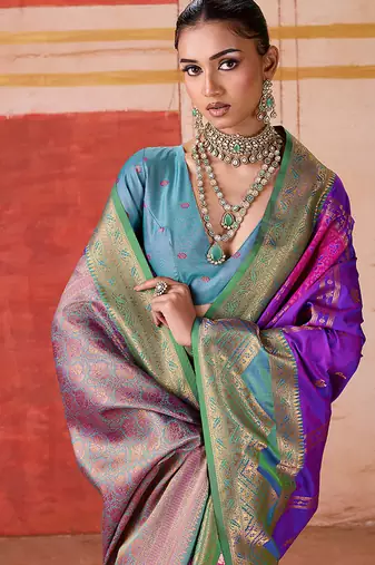 art silk blend woven work purple saree