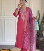 Pink gadhaval fabric  sttiched kurta set