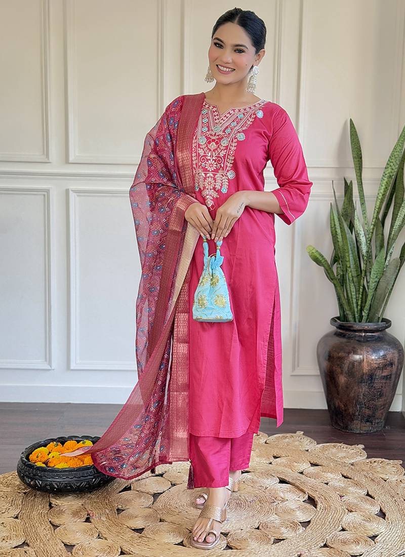 Pink gadhaval fabric  sttiched kurta set