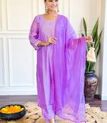 Lavender chanderi embroidered sttiched suit