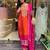 Chinon embroidered straight suit in orange and pink