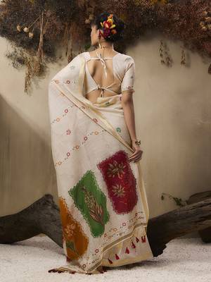 Cotton blend woven cream saree 3
