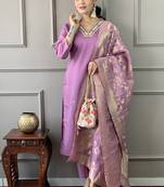 Lavender embroidered chanderi kurta set