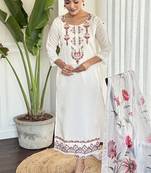 White embroidered chanderi sttiched straight suit