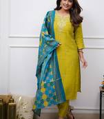 Lemon yellow silk sttiched straight suit