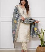 Off white chanderi embroidered kurta set