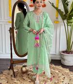 Sea green chanderi embroidered kurta set