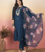 Navy blue color viscose chanderi sttiched suit